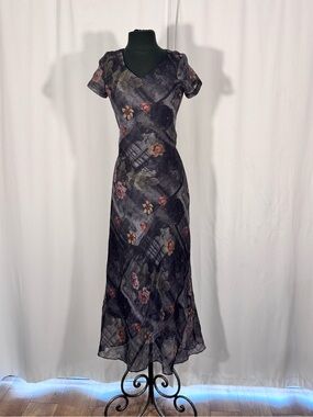 Vintage 90s Summit Collection Floral Chiffon Maxi Dress